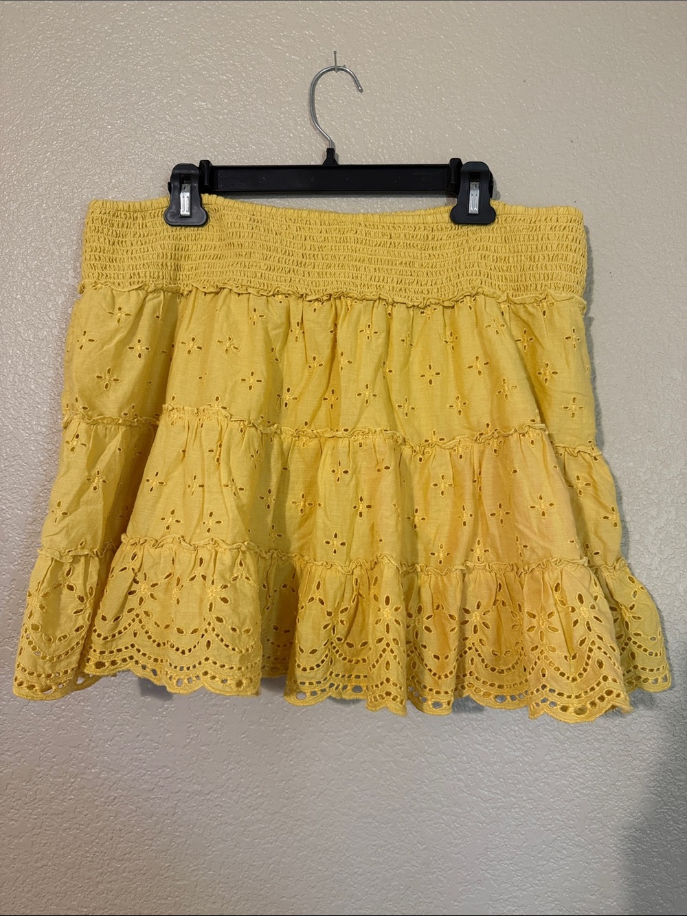 American Eagle Outfitters Yellow Eyelet Tiered Skirt